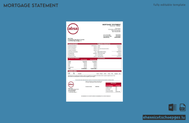 Mauritius Absa Bank Hypothekenabrechnung – Beispiel-Word- und PDF-Vorschau